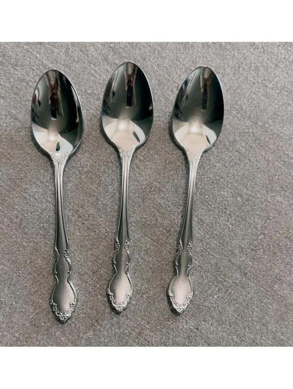 Vintage Oneida USA Plantation Stainless Steel Spoons Floral Set of 3